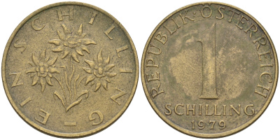 Австрия 1 шиллинг 1979  КМ 2886 алюминиевая бронза    4603-244