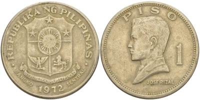 Филиппины 1 писо 1972 Хосе Рицаль KM 203 медь никель цинк 4537-424