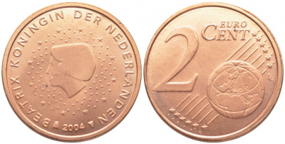 НИДЕРЛАНДЫ 2 ЕВРОЦЕНТА 2004 БЕАТРИКС KM 235 сталь плакированная медью UNC 112-341