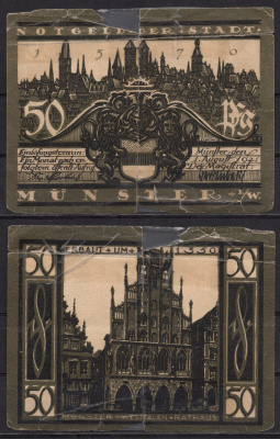 Германия, Мюнстер 50 пфеннигов 1921 Нотгельд, город в Вестфалии (прусская провинция Вестфалия) DeNG 2 916.1-1/5 бумага 7555-43-1-2