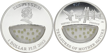 Фиджи 1 доллар 2012 серия Сокровища матери-природы, перидот, в коробке, с сертификатом KM 451 серебро PROOF 00-00-00