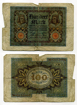 Германия 100 марок 1920 Бамбергский всадник, 7 цифр в номере Pick 69 a, Розенберг 67а  бумага 8619-32-2-2