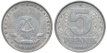 ГДР 5 пфеннигов 1972 A KM 9.1 алюминий 62-237