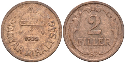 Венгрия 2 филлера 1938 BP KM 506 бронза 4115-1159