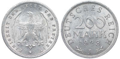 Германия 200 марок 1923 J KM 35, J. 304, Weege 22 алюминий 4604-627
