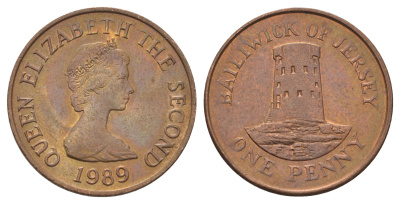 Джерси 1 пенни 1989 Елизавета II (1952-2022), башня Святого Клемента KM 54 бронза 4682-523