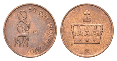 Норвегия 50 эре 2007 Харальд V (1991- ) KM 460 бронза 4705-847
