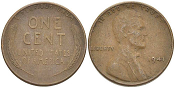 США 1 ЦЕНТ 1941 ЛИНКОЛЬН KM 132 бронза 211-662