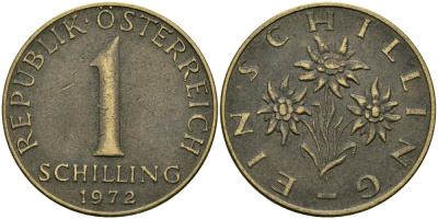 Австрия 1 шиллинг 1972 KM 2886 алюминиевая бронза 94-516