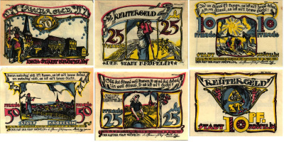 КРЁПЕЛИН НАБОР ИЗ 3 БАНКНОТ, 10, 25, 50 ПФЕННИГОВ 1922 НОТГЕЛЬД, 1922 - 28 ФЕВРАЛЯ 1922, ЗЕМЛЯ МЕКЛЕНБУРГ, ПЕРЕДНЯЯ ПОМЕРАНИЯ Grabowski 746.1 бумага 6318-41-1-2