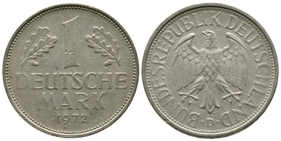ФРГ 1 МАРКА 1972 D KM 110, J. 385 медно-никель 41-1255