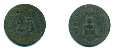 МЮНСТЕР 25 ПФЕННИГОВ 1917 НОТГЕЛЬД, КРИКСГЕЛЬД цинк 36-336