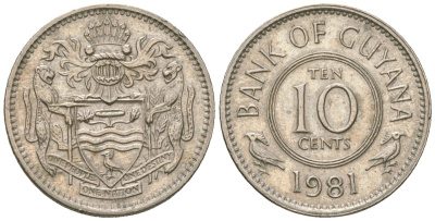 Гайана 10 центов 1981 KM 33 медно-никель 4124-627