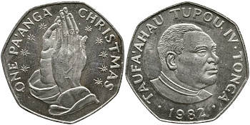 Тонга 1 паанга 1982 Рождество, тираж 5.000 экземпляров KM 77 медно-никель UNC 4531-1233
