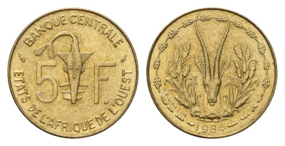 Западная Африка (ВСЕАО) 5 франков 1984 KM 2a медь алюминий никель 4640-816
