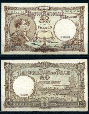 Бельгия 20 франков 1947 25.03.1947, Король Альберт I и его жена Королева Елизавета, Гран-Плас / Гроте Маркт, Брюссель Pick 111 (3) бумага 6301-18-2-1