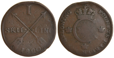 Швеция 1 скиллинг 1820 Карл XIV Юхан (1818-1844) KM 597 медь 413-5222