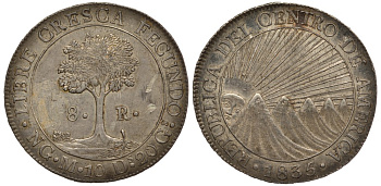 Центрально-Американская Республика 8 реалов 1835 М, монетный тип KM 4 серебро 00-000-00