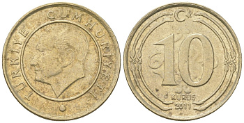 Турция 10 курушей 2011 KM 1241 медь цинк никель 4608-211