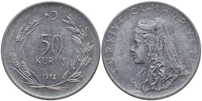 Турция 50 курушей 1972 Анатолийская невеста KM 899 нержавеющая сталь 4398-645