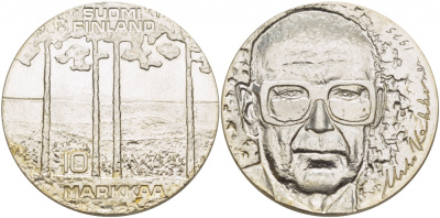 Финляндия 10 марок 1975 S-H, 75 лет президенту Урхо Кекконену KM 54 серебро UNC 1515-1621