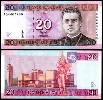 Литва 20 лит 2007 Pick 69 бумага UNC (пресс) 7484-47-1-1