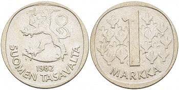 ФИНЛЯНДИЯ 1 МАРКА 1982 K KM 49а медно-никель 3718-1151