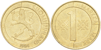ФИНЛЯНДИЯ 1 МАРКА 1994 M KM 76 алюминиевая бронза 4556-443