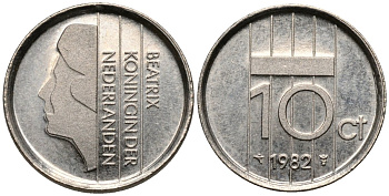Нидерланды 10 центов 1982 Беатрикс (1980-2013) KM 203 никель UNC 4115-1227