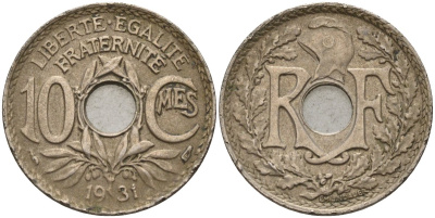 Франция 10 сантимов 1931 KM 866a, Le Franc 138.3 медно-никель 4143-955
