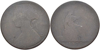 Великобритания 1 пенни 1873 Виктория (1837-1901) KM 749.2, Spink 3954 бронза 111-822