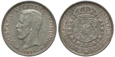 Швеция 2 кроны 1936 G, Густав V (1907-1950) KM 787 серебро 00-00