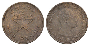 Гана 1 пенни 1958 год-тип KM 2 бронза 4656-714
