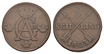 Швеция 1/2 скиллинга 1803 Густав IV Адольф (1792-1809) KM 565 медь 4653-915