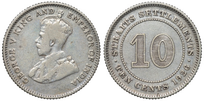 Стрейтс-Сетлментс 10 центов 1926 Георг V (1910-1936) KM 29b серебро 4115-436
