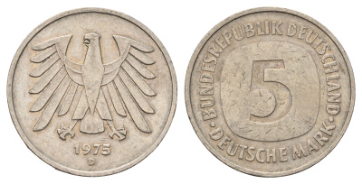 ФРГ 5 марок 1975 D KM 140.1 медно-никель 79-213