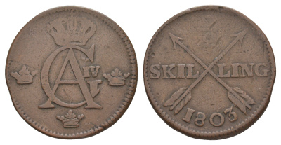 Швеция 1/2 скиллинга 1803 Густав IV Адольф (1792-1809) KM 565 медь 4653-915