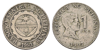 Филиппины 1 писо 1997 Хосе Рисаль KM 269 медно-никель 4700-1242