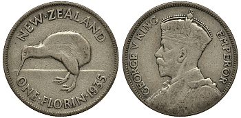 Новая Зеландия 1 флорин 1935 Георг V (1910-1936), Киви KM 4 серебро 272-1411