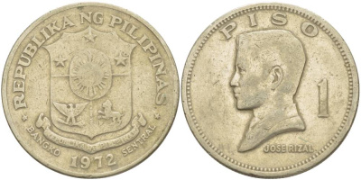 Филиппины 1 писо 1972 Хосе Рицаль KM 203 медь никель цинк 4537-425