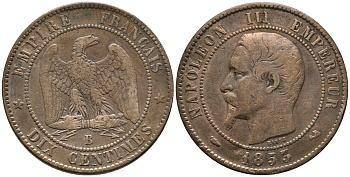 ФРАНЦИЯ 10 САНТИМОВ 1853 В, НАПОЛЕОН III (1852-1870) KM 771.2 бронза 32-923