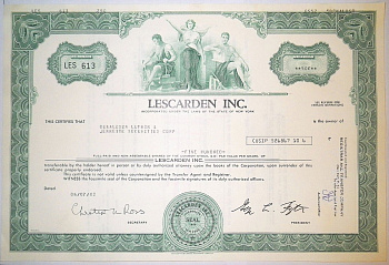 США, Lescarden Inc. 500 акций 1983 бумага 8805-48-1