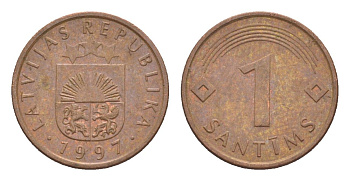Латвия 1 сантим 1997 KM 15 сталь плакированная медью 4649-649