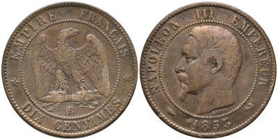 ФРАНЦИЯ 10 САНТИМОВ 1853 В, НАПОЛЕОН III (1852-1870) KM 771.2 бронза 32-923