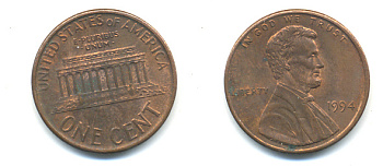 США 1 ЦЕНТ 1994 ЛИНКОЛЬН KM 201b цинк плакированный медью 86-311