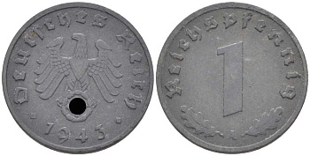 ГЕРМАНИЯ 1 РЕЙХСПФЕННИГ 1943 A KM 97, J. 369 цинк 112-1132