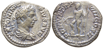 Римская Империя денарий 205 Каракалла, ANTONINVS PIVS AVG, бюст императора / PONTIF TRP VIII COS II, бог Марс, Рим, 3,10 гр RIC 80b серебро 1073-18-21