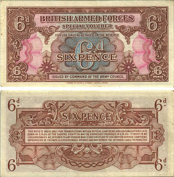 АНГЛИЯ 6 ПЕНСОВ 1946 ДЛЯ ВООРУЖЕННЫХ СИЛ, СПЕЦИАЛЬНЫЙ ВАУЧЕР Pick M10а бумага XF 7551-4-4-1