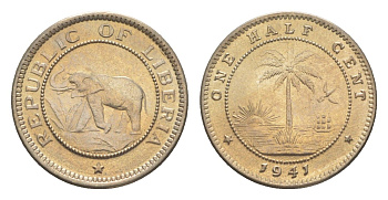 Либерия 1/2 цента 1941 KM 10a медь никель UNC 4614-965