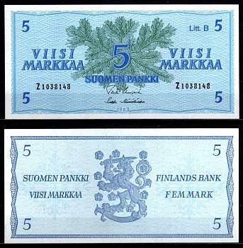 Финляндия 5 марок 1963 Pick 106 Aa (23) бумага UNC (пресс) 2198-6-1-2